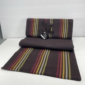 '04 TAG Table Runners (2) Brown Multi Stripe Green Yellow Orange Maroon 14.5"x90